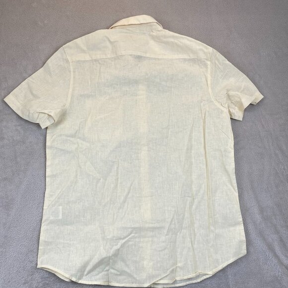 Tenth + Ocean Mens Shirt Large Short Sleeve Button Up Dull Yellow Washable Linen - Picture 14 of 14